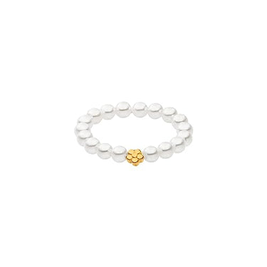 Purelei Shiny Bloom Ring (Gold, Silber, Rosegold), Wasserfester elastischer Damen Ring aus Perlen, Eleganter Ring mit Seashell Perlen, Geschenke für Damen, Verschiedene Grössen (Gold, S/M) im Sale